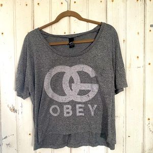 Women’s Gray Obey Crop Tshirt